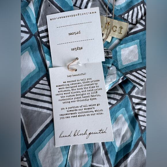 LUCI Women’s Button 100% Tencel Art wear Geometric Shirt Large Hand block design - Picture 7 of 10